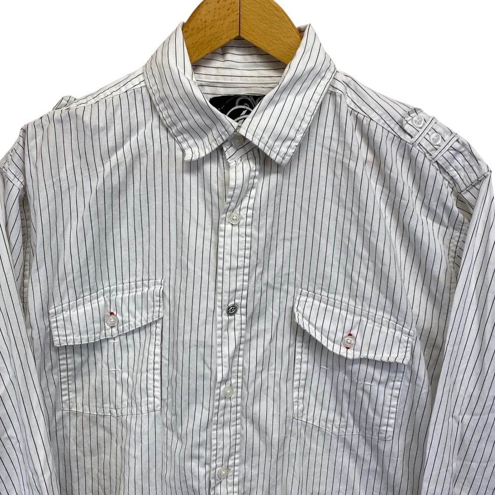 Drill Clothing Company Mens White Pinstripe Button Down Shirt L 100% Cotton